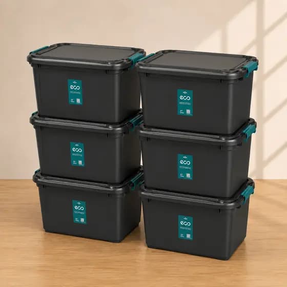 Kit 6 Caixa Organizadora 27 Litros Grande Com Tampa e Travas Cesto Brinquedos e Multiuso Empilhável
