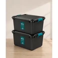 Kit 2 Caixa Organizadora 27 Litros Grande Com Tampa e Travas Cesto Brinquedos e Multiuso Empilhável