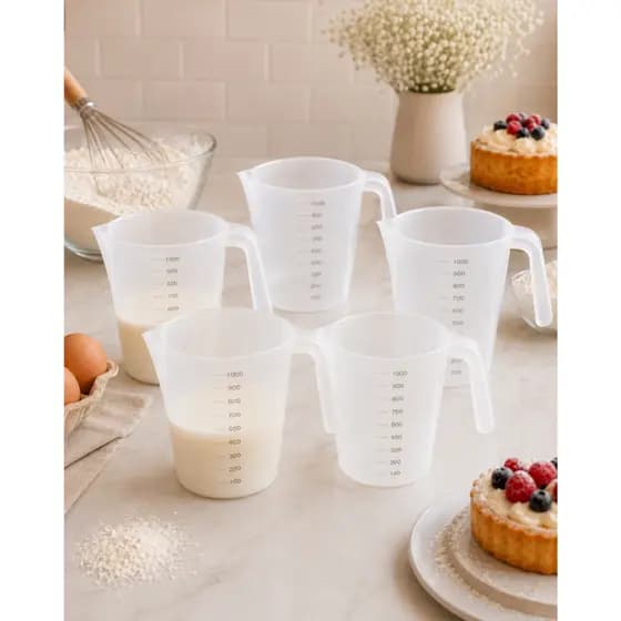 Kit 5 Jarra Medidora De Líquidos Farinhas Açucares Sucos Em Plástico Prática 1 Litro