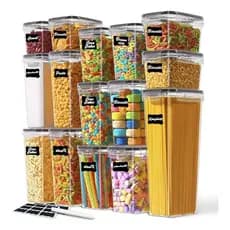 KIT Potes Herméticos Empilháveis para Cozinha e Dispensa - Organizador de Alimentos Resistente Quadrado