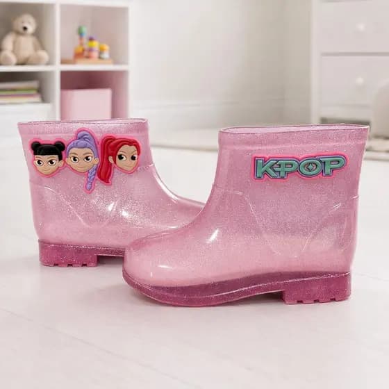 Galocha Botas Infantil Meninas Femininas  Criança Kpop Guerreiras Leve Impermeável Confortável