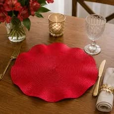 Lugar Americano Babadinho Vermelho ❤️ 38cm Ondulado para Mesa Posta Elegante | Mesa Posta dia dos Namorados