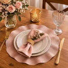 Lugar Americano Babadinho Rosa Lyor 💗 38cm Ondulado para Mesa Posta Elegante | Mesa Posta dia dos Namorados