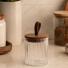 Pote Porta Mantimentos de Vidro Wolff Tampa Madeira Acácia Clássico Hermético 560 ml