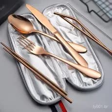 Bolsa para guardar talheres, bolsa de tecido com zíper, garfo, colher, hashis, utensílios para escritório e camping.