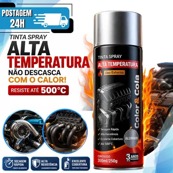 Tinta Spray Alta Temperatura Preto Fosco Uso Geral Forno Microondas Automotiva 350ml