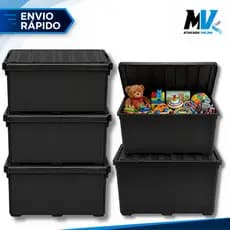 Kit 5 Unidades Caixa Organizadora 95 Litros Preta Com Rodinhas e Trava Para Transporte HeavyBox