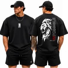 Camiseta Oversized Leão Musculação Grande Algodão Streetwear Treino Academia