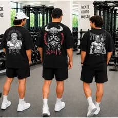 Kit com 3 Camisetas Oversized Masculina Zeus Academia Estampa Costas Algodão