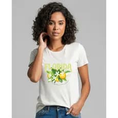 Camiseta Feminina T-Shirt Feminina Blusa Feminina Florida – Orange Frutas Blusa Estilosa Camiseta de Frutas 100% Algodão