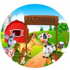 Capa Para Painel Sublimada Festa Aniversário Fazendinha Redonda Vaca Cavalo Gado Tema Infantil Meninos Meninas 50x50cm
