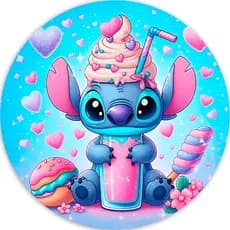 Capa Para Painel Sublimada Festa Aniversário L1l0 & St1tch Candys Redonda Tema Infantil Meninos Meninas 50x50cm