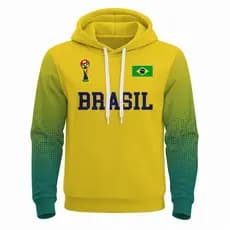 Moletom 3D Masculino Poliéster Futebol Copa Brasil Jogo Mundial Estampa Realista Amarelo Verde Bola Full