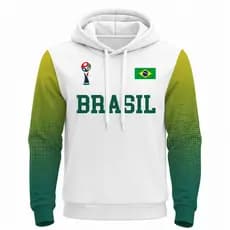 Moletom 3D Masculino Poliéster Futebol Copa Brasil Jogo Mundial Estampa Realista Verde Branco Full Bandeira