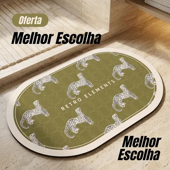 Tapete Diatomita Banheiro Secagem Rápida Antiderrapante Absorvente Onça Retrô Luxo 40x60/50x80cm
