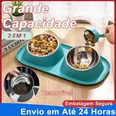 Comedouro Bebedouro 2 em 1 Aço Inox Duplo Antiderrapante para Cachorro Gato Pet