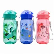 Garrafa Plástica Infantil Unicórnio Dinossauros Astronauta 340ml 15,5cm
