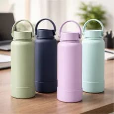 Garrafa Térmica 1,1 Litro Aço Inox Base em Silicone Alça Água Café Quente Portátil