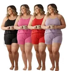 Kit 3 Pijama Baby Doll Short Doll Plus Size Super Fresquinho Moda Feminina Good Luck
