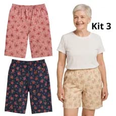 Kit 3 Bermudas Senhora Malha Fria Fresquinha Microfibra