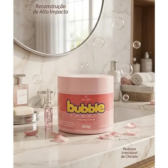 Máscara Capilar Bubble Beauty 500g Alumia | Efeito Teia | Reconstrução de Impacto Com Cheirinho de Chiclete  🍓