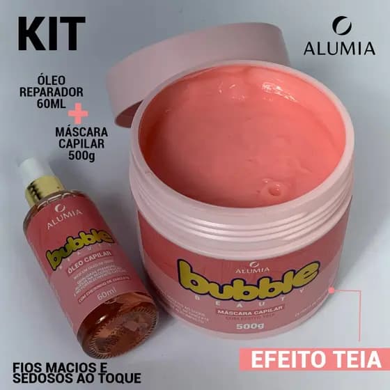 Kit Alumia Bubble Beauty – Máscara 500g + Óleo Capilar 60ml | Reconstrução + Cheirinho de Chiclete Com Efeito Teia