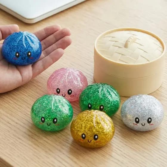 Itens decorativos macios, brinquedo de simulação de pãozinho cozido com glitter, brinquedo antiestresse para apertar na