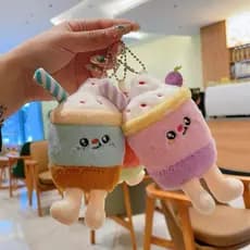 Chaveiro de pelúcia decorativo em formato de copo de sorvete e smoothie, brinquedo fofo e macio adequado para meninas, p