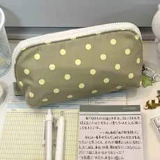 Estojo vintage estilo coreano, padrão de bolinhas verde matcha, adequado para uso escolar e de escritório, verde oliva,