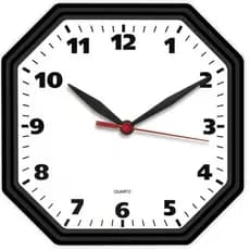 Relógio de Parede Preto Clássico Oitavado Decoração de Sala Cozinha Escritório Mecanismo Quartz Tic Tac 24 Cm