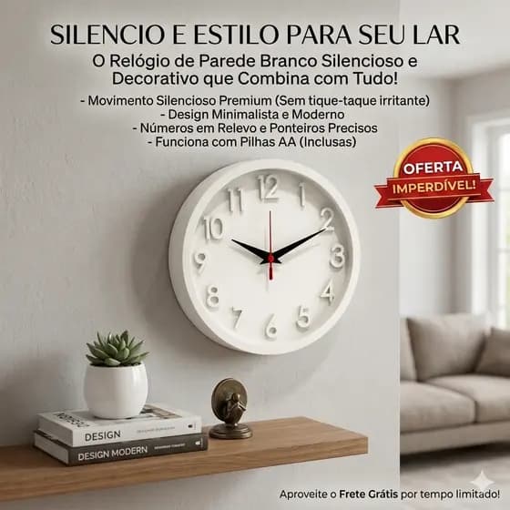 Relogio de Parede 3D Sigma Branco Plashome Escritório Cozinha Sala Com Mecanismo Silencioso