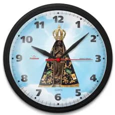 Relógio de Parede Redondo Ômega Preto Nossa Senhora Aparecida Plashome Sala Cozinha e Escritório e Decoração