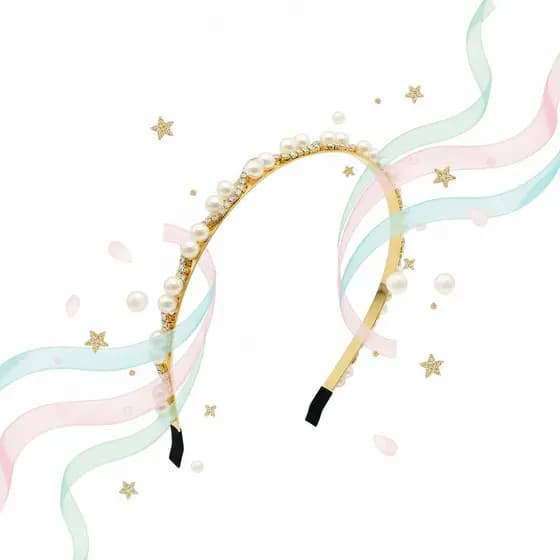Tiara Infaltil Perolas e Strass Delicado Feminino Dourado