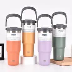 𝐓𝐘𝐄𝐒𝐎 Caneca De Café Isolada A Vácuo Grande Capacidade Esportiva Alça Quente/Fria Com Canudo/Alça