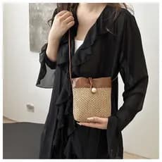 Mini bolsa de palha feminina, bolsa mensageiro de palha tecida para quarto único, bolsa para celular feminina