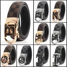 Cinto Masculino com Fivela Automática, Cinto Xadrez, Moda Jovem, Cinto de Cintura com Fivela de Letra
