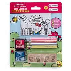 Kit Pintura Lápis De Cor Com Carimbo Azul Rosa Hello Kitty Leo&Leo