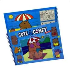 Livro De Colorir Cute & Comfy Série Big Capivaras Capa Dura Holográfica Azul 48 Páginas