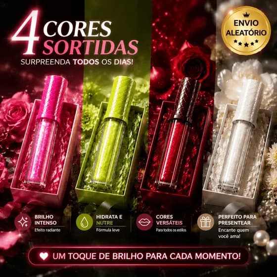 Lip Gloss Hidratante Labial com Brilho Intenso e Cor Suave – Efeito Glow Natural + Brinde