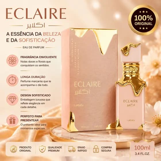 Perfume Lattafa Eclaire Feminino 100ml EDP Original Doce Gourmand Baunilha