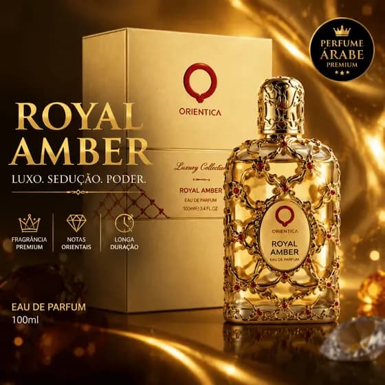Orientica Royal Amber EDP 100ml Original – Perfume Árabe Luxuoso Oriental Ambarado