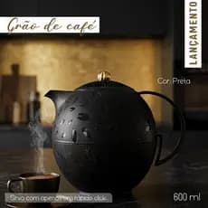 Garrafa Térmica Grão De Café 600ml Preto Moderno Cozinha