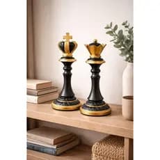 Esculturas Xadrez Decorativas Preto Dourado Peças Luxo
