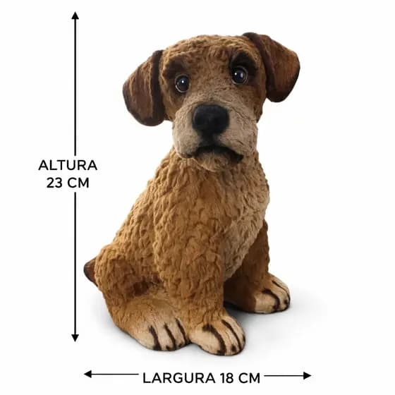 Escultura Decorativa Cachorrinho Realista Em Gesso Flocado Marrom-escuro