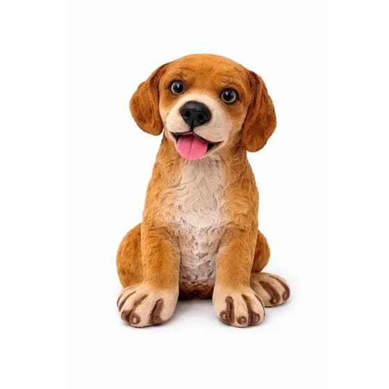 Escultura Decorativa Cachorrinho Filhote Cor Marrom 25,5cm Gesso Flocado