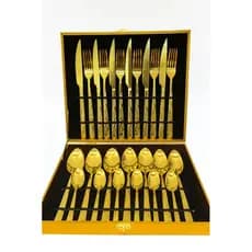 Kit de Talheres 24 Peças inox Dourado com Estojo