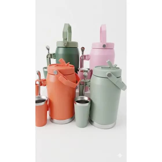 Kit Garrafa Térmica 2,0 Litros Copo 150ml + Bomba Inox - Ideal para Terere