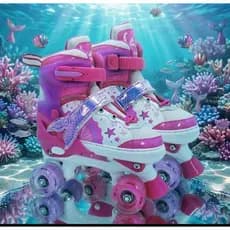 Patins Infantil 4 Rodas Ajustável com LED + Kit de Proteção Completo Presente Ideal Para Crianças