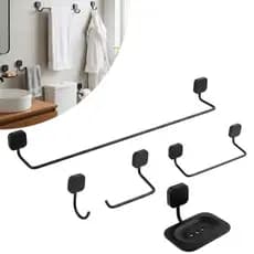 Kit Acessórios Para Banheiro 05 Peças Soft Preto Metal com Fixação Dupla