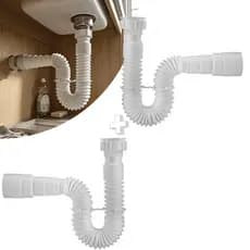 Kit 2 Sifões Inteligentes Sanfonados Universais 70cm Sifão Branco ABS